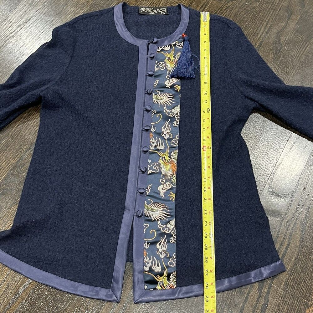 Maggie Shepherd Vintage Jacket Women’s Medium Blue Embroidered Asian Dragon - Picture 8 of 10